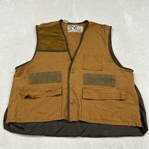 Duck Bay Hunting Vest Mens XL Brown Canvas Quilted Patch Shell Loops Pocket